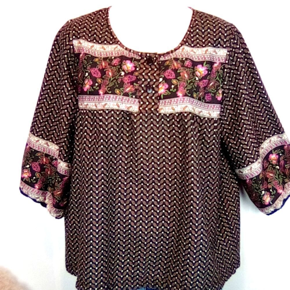 Hannah multi-print and color boho floral scoop neck 3/4 sleeve top